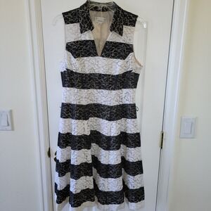 Signature By Robbie Bee Dress Size 12 Sleeveless Lace Striped Black White Lined